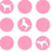 Pixelated pink circular icons with white dog silhouettes and text reading "RESPECT THE DOG."