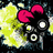 Pixelated character with pink bow and multiple eyes, yellow-green background, green text reading 'awesome.' and 'well atleast i am.'