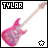 Two side-by-side animated frames of a pink electric guitar icon with "TYLAR" text and contrasting heart symbols at the bottom right corner.