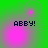 Green background with pink glowing orbs and pixelated text reading ABBY! in four quadrants.