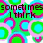 Pixelated green, blue, and pink concentric circles with overlaid text reading 'sometimes i think like you AGAIN' on a white background.
