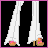 Animated contact sheet of a pixel-art doll icon with pink and black color scheme showing sequential frames of character appearance, text fragments, and partial body views.