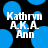 Pixelated text displays 'Kathryn A.K.A Ann' over a black background with blue circular shapes, consistent across all frames.