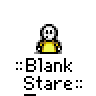 A 5-frame animated contact sheet showing a pixelated character with blank expression in yellow shirt across multiple frames, each labeled "::Blank Stare::" below the icon.