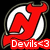 Red and white stylized 'NJ' logo with a red banner reading Devils<3 on black background.