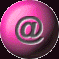 Two spherical icons with @ symbols, one pink and one gray, side-by-side on a black background.