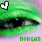 Green pixelated eye with black pupil and white reflection, pink background, heart symbol in top-left corner, 'MORGAN' text at bottom.