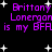 Pixelated purple text on black background with white stars, repeating 'Brittany Lonergan is my BFA' in two