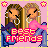 Pixel art contact sheet showing two identical animated frames of a cartoon girl with long brown hair, closed eyes, and large hoop earrings wearing a pink top and blue jacket against a pink background with yellow stars.