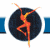 Animated icon of a dancer in orange-red hues against dark blue circular background with partial blue rectangular shapes on white field.