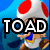 Pixelated Toad character from Mario games with red-and-white mushroom cap, blue shirt, white overalls, brown shoes; text overlays change sequentially across four
