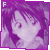Anime-style character with dark hair and purple tinted pixels, displayed in a of six showing slight variations in facial expression and text above the head