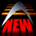 Animated sequence showing a red 'NEW' text with a metallic roof, transitioning to a white mountain with pink base and scattered dots.