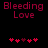 Pixelated red text "Bleeding Love" above five red heart icons on a black background, with one heart changing color between frames.