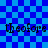 Blue checkered background with repeated text 'theofore' in dark blue, featuring pixelated artifacts and a faint overlay