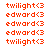 orange text icons on white background, alternating between 'twilight<3' and 'edward<3', with a gray rectangle in bottom-right corner
