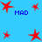 Red star shapes and blue text 'MAD' on a light blue background, arranged in a pattern with varying star sizes