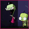 Animated sequence of green cartoon characters with large eyes and antennae, one holding a pink object against dark background.
