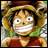 Pixelated anime character with straw hat, red shirt, green collar, wide eyes, and broad white smile on left; black background with white text "Anime IM" and "c0m" on right.