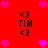 Red background with pink heart icons and black text reading '<3 TIM <3' arranged in a pattern