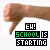 A 3x3 contact sheet of nine animated frames showing a hand giving a thumbs-down gesture with pixelated text "EH! SCHOOL IS STARTING" below it, where the word "SCHOOL" alternates between green and yellow colors across frames.