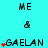 Cyan background displays repeated text and symbols with red heart animations. "ME & GAEAN ME" appears in black pixelated font, each instance accompanied by red hearts that multiply across frames.