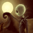 Pixelated image of a skeletal figure with hollow eye sockets holding a glowing orb, standing beside an ornate spiral post against a brown gradient background.