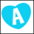 Two side-by-side frames of a blue heart-shaped icon with white letter A, showing slight animation differences between the left and right frame.