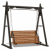 A wooden swing with a brown seat and dark metal frame appears in multiple positions, showing slight variations in angle and shadow across frames