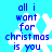 Blue pixelated text on a light blue background with white snowflakes, repeating 'all i want for christmas is you' in four identical sections.
