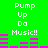 Green background with white text reading "Pump Up Do Music!!" and pink audio equalizer bars in two identical vertical sections.