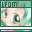 Pixelated image of a character's face with green eyes and light skin, framed by green borders with 'LFOM' text above.