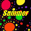 A static digital image features the word 'Summer' in bold yellow text over a black background with scattered colorful circles in red, yellow, green, orange, and purple hues.