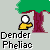 Pixelated icon shows a figure in yellow clothing under a green tree with a maroon trunk, text below reads "Dender Pheliac".