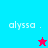 Four display 'alyssa.' text with a star icon changing color between cyan and magenta backgrounds