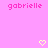 Pixelated pink background with two identical 'gabrielle' text labels and two yellow heart symbols positioned below.