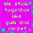 A static pixel art image with a bright pink background, displaying repeated text in light yellow and cyan decorative elements.