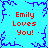 A static pixel art image with a light blue background, four instances of red text reading "Emily Loves You!", and purple branching patterns at the corners.