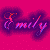 Four pixelated 'Emily' text icons in a , each with distinct background colors and subtle color variations on the letters