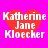Four identical pixelated red hearts on bright pink background with white text reading Katherine Jane Kloecker inside each heart.