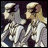 A 48x48 pixel animated contact sheet showing two frames of an anime-style buddy icon featuring Escaflowne characters Naria and Eriya with text "Anime IM" on a black background.