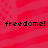 Red background with four identical pixelated text instances reading 'freedom!' in black lowercase letters.