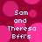 Pixelated text 'Sam and Theresa Bffl's' on a pink and magenta polka-dot background with no visible animation changes.