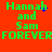 Green text on red background reads 'Hannah and Sam FOREVER FOREVER' with blue pixel clusters near 'Hannah' in two views.