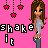 Pixel art of a female character with long brown hair, gray top, and dark pants against pink background; text "shake it" in black and red pixelated fonts.