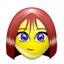 Yellow-skinned character with reddish-brown bobbed hair and blue eyes in a of nine expressions showing open eyes, closed eyes, and varied eye positions