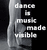 Pixelated grayscale image with text elements 'dance', 'muck', 'mode', and 'vibes' arranged vertically on a dark background, featuring a light gray vertical gradient strip on the left.
