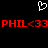 A static image with a black background features a white pixelated heart symbol above red pixelated text reading "PHIL<33PHIL<33".