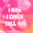 A static image with repeating text "I WISH I COULD TELL YOU" in white pixelated font over a pink and orange gradient background with circular patterns.