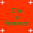 Red background with white starbursts and green text reading "I'm a Feminist" in four identical quadrants.